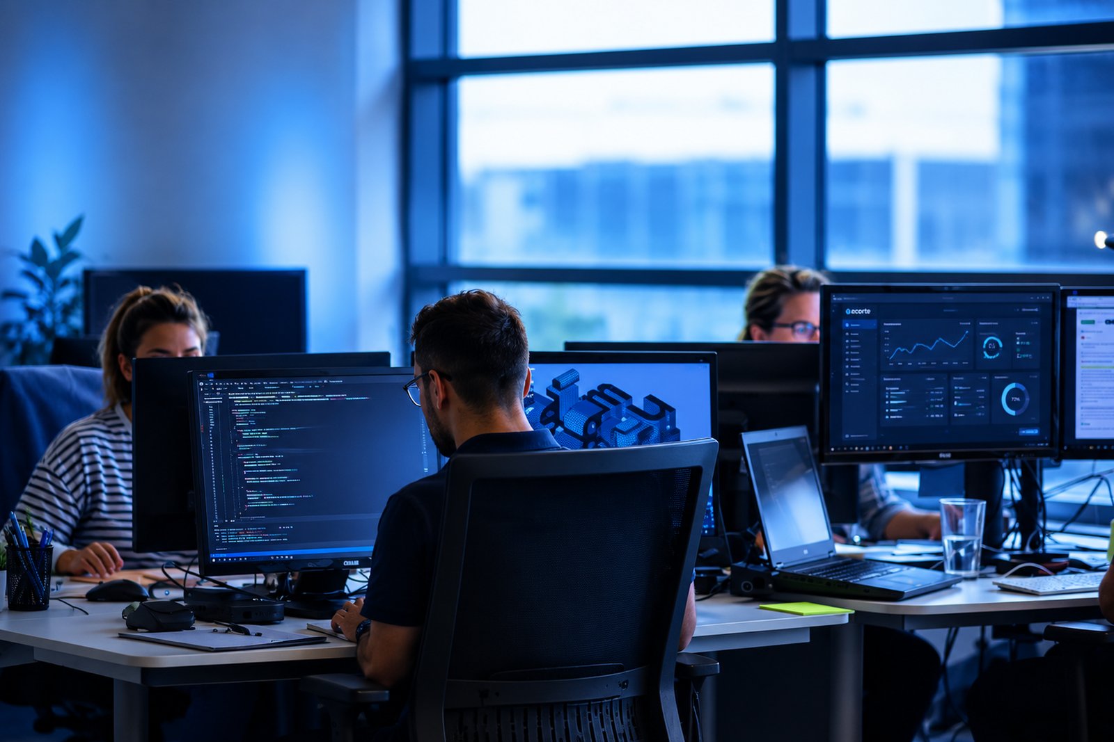 Engenheiros de rede Accerte monitorando firewall e tráfego